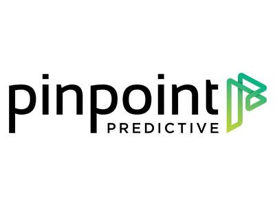 The logo shows the name Pinpoint Predictive. The word pinpoint is written in bold black letters, and PREDICTIVE appears below it in smaller, thinner uppercase letters. To the right, there is a green-to-blue symbol shaped like the letter “P.” The design is clean, easy to read, and modern.